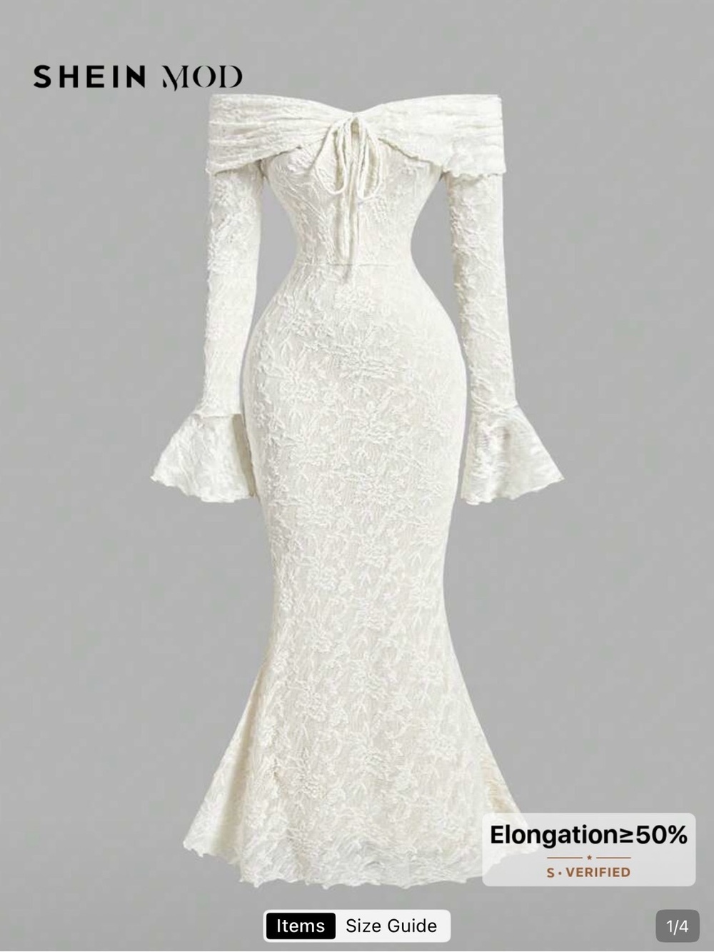 SHEIN White Off-Shoulder Lace Mermaid Gown